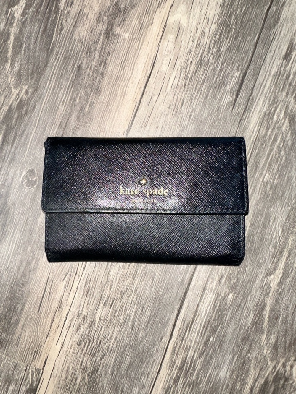 Kate Spade New York Black Saffiano Leather Wallet Clutch Snap Closure
